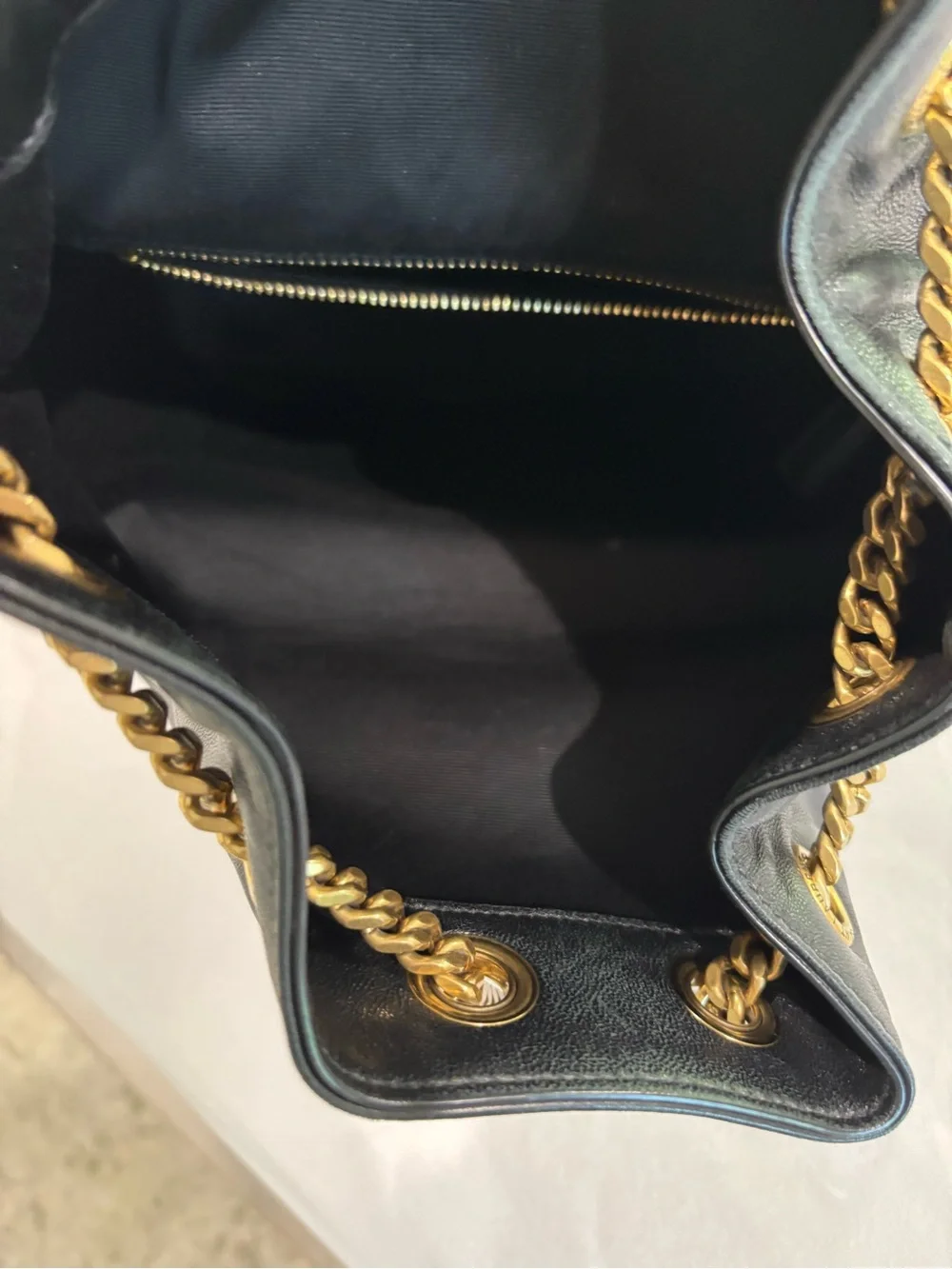 Saint Laurent Black Quilted Leather Backpack with Gold YSL Logo